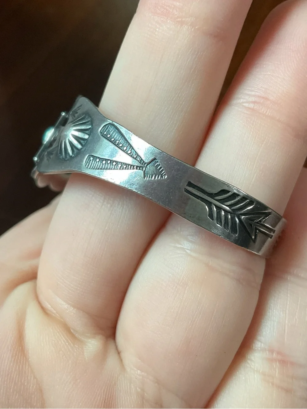 Vintage Sterling Silver Turquoise Native American Cuff Bracelet Artisan Signed